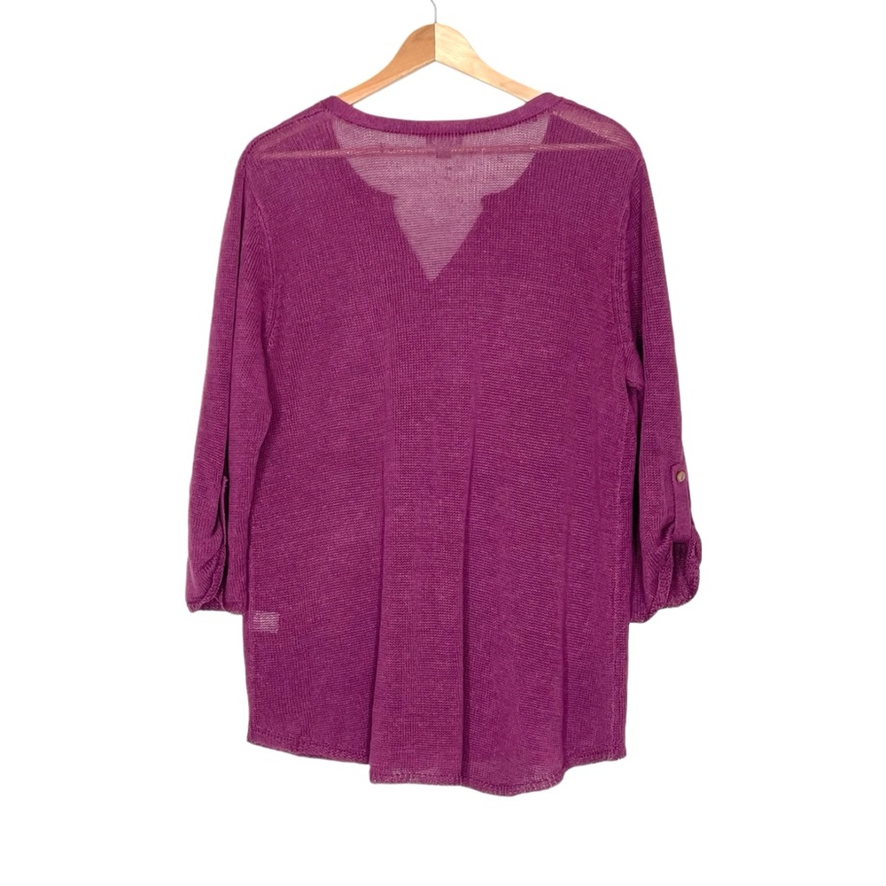 J. Jill Lightweight Sweater Roll Tab 3/4 Sleeves in Plumb Size Large - Picture 5 of 12